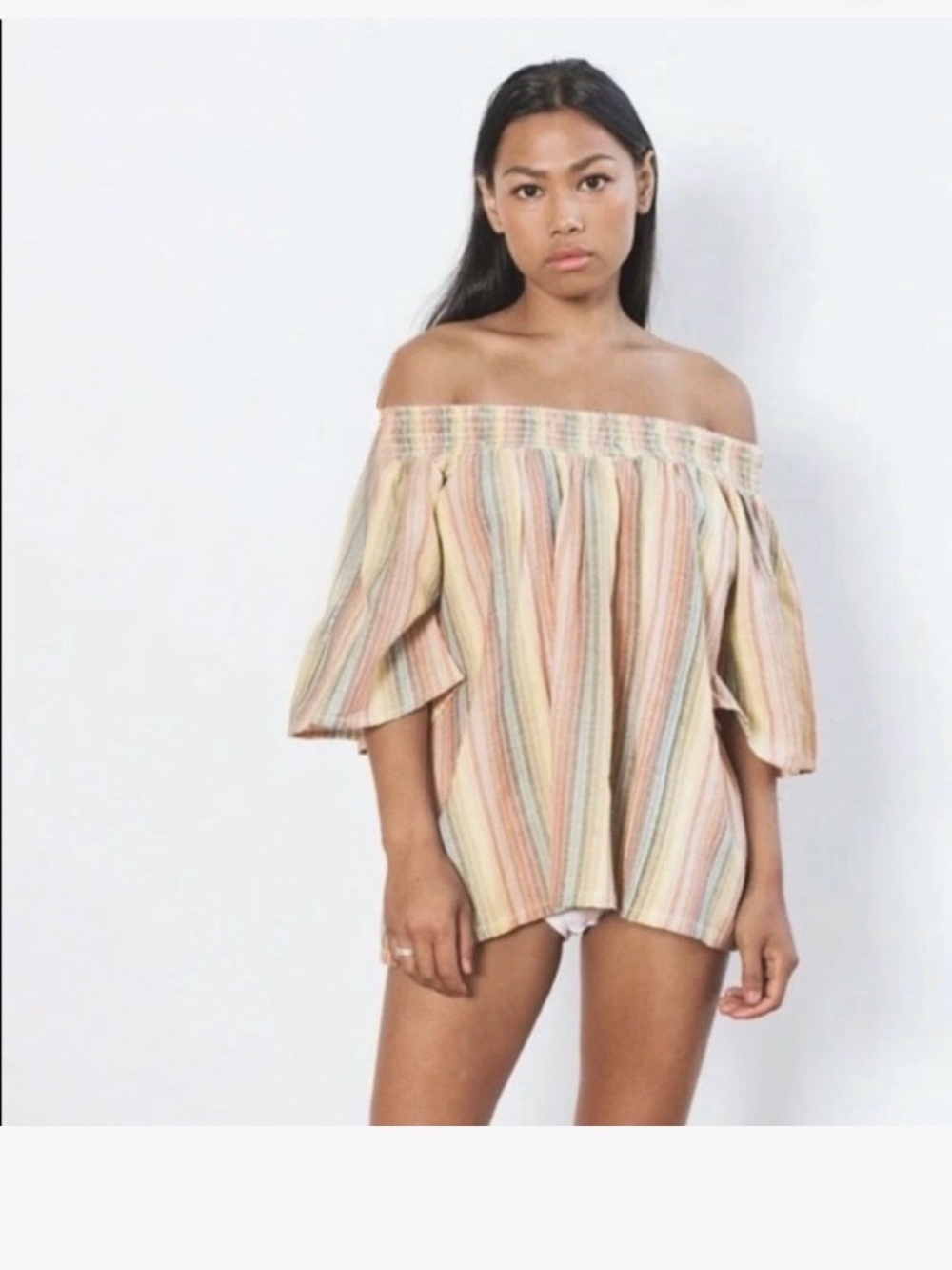 Ace & Jig Pastel Striped Off-Shoulder Peasant Top